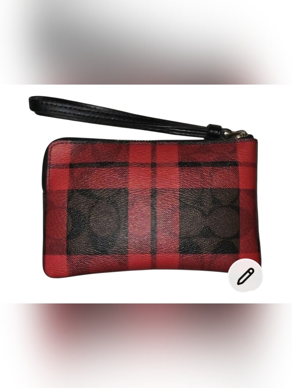 Coach NWOT Corner Zip Wristlet In Signature Canvas With Plaid Print